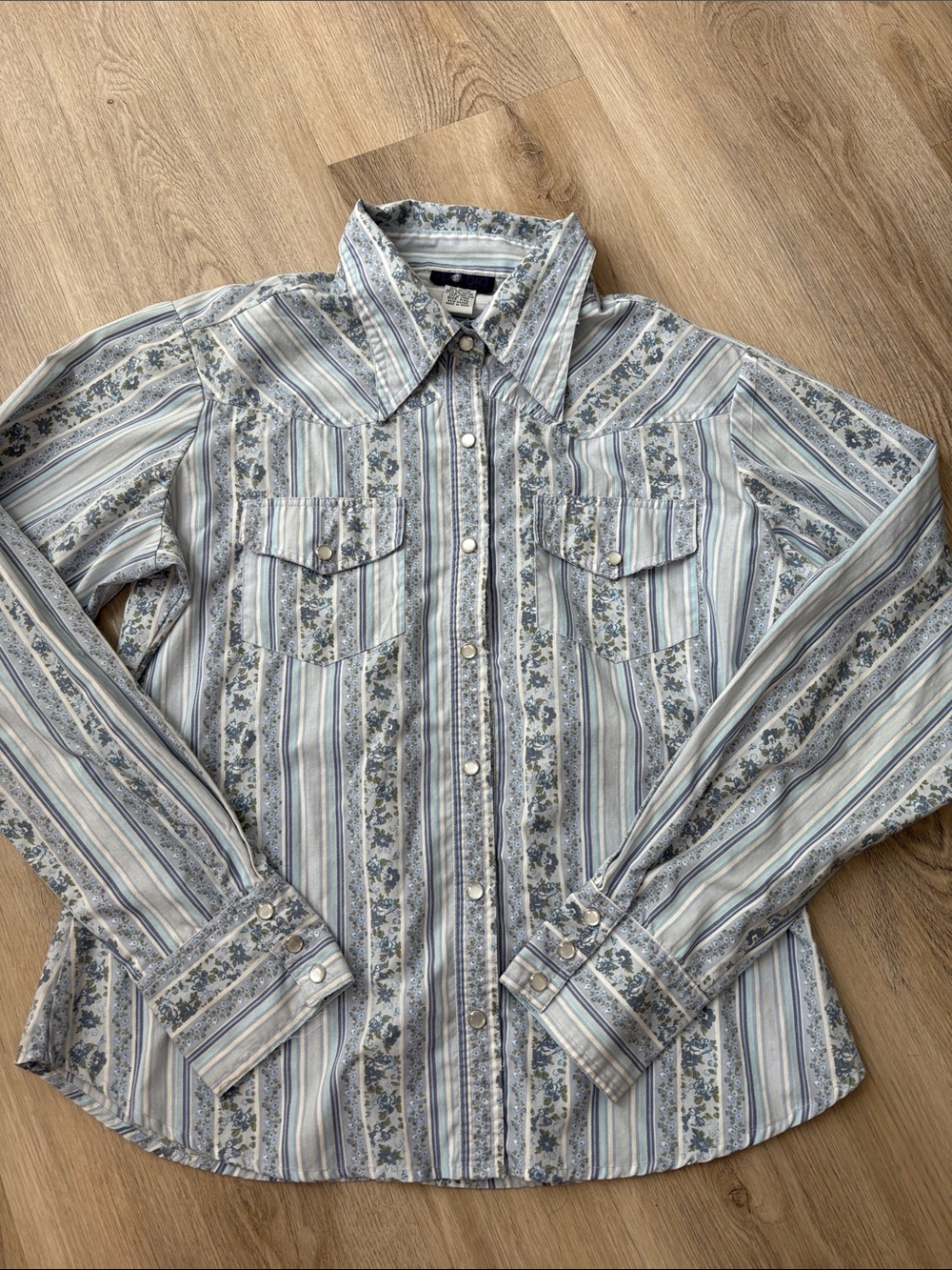 Morbid Threads Blue Floral Striped Pearl Snap Western Shirt XXL western goth